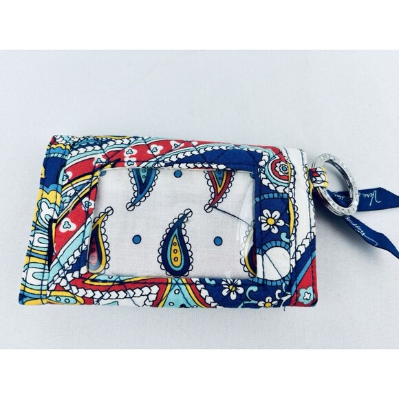 Vera Bradley Wallet Marina Paisley Quick Swipe ID Red Key Ring - Quilted - Picture 6 of 10